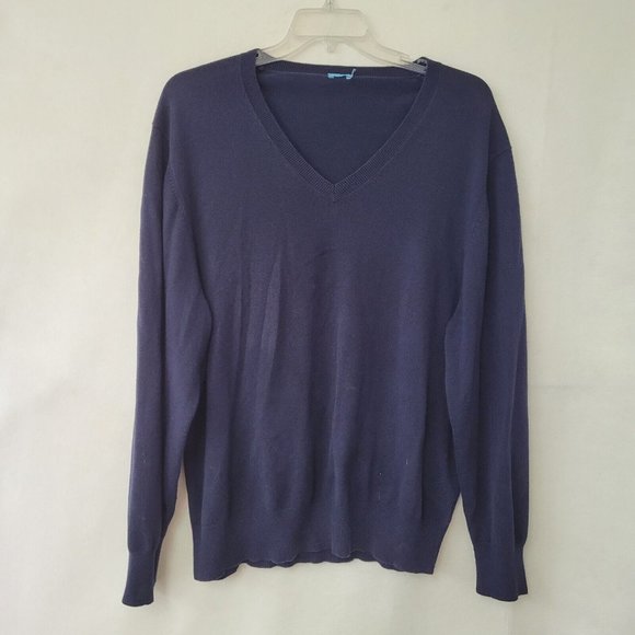 J McLaughlin Sweater Men L Long Sleeve V-Neck Classic Office Teacher Navy‎ Blue - Picture 1 of 12